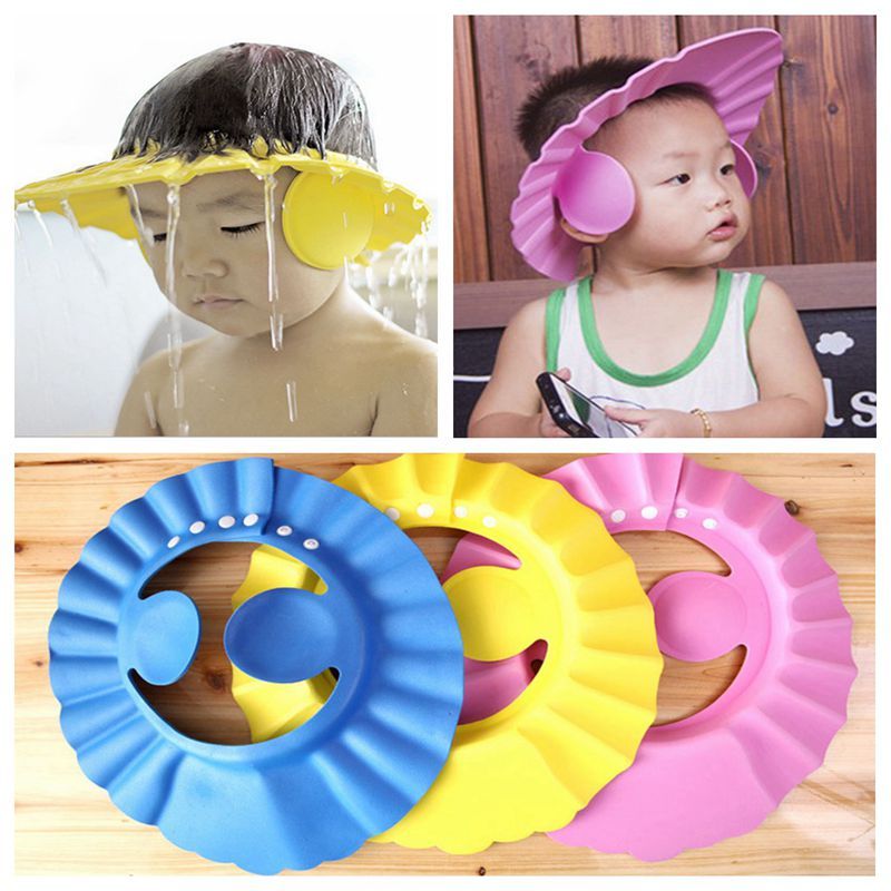 Baby Shower Cap Children Safe Bath Bathing Shampoo Caps Wash Hair Adjustable Elastic Shield For Kids
